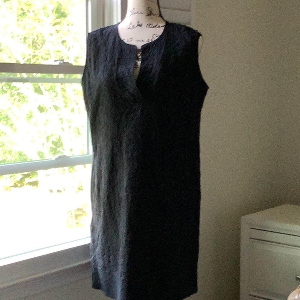 Black sleeveless embroidered cotton tunic/dress